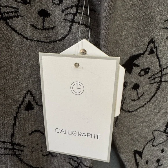 Anthropologie Calligraphie Gray Cat Print Sweater Women’s Small NWT - Picture 7 of 9